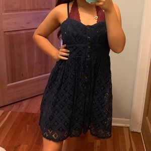 Navy Blue Lace Flowy Dress